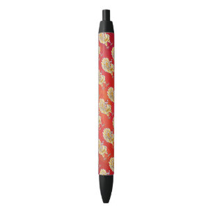 Stylo Noir Noël Du Poulet Sur Rouge