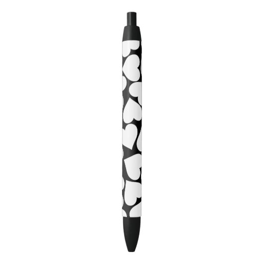 Stylo Noir Noir et blanc mignon Motif de coeur simple (devant Vertical)