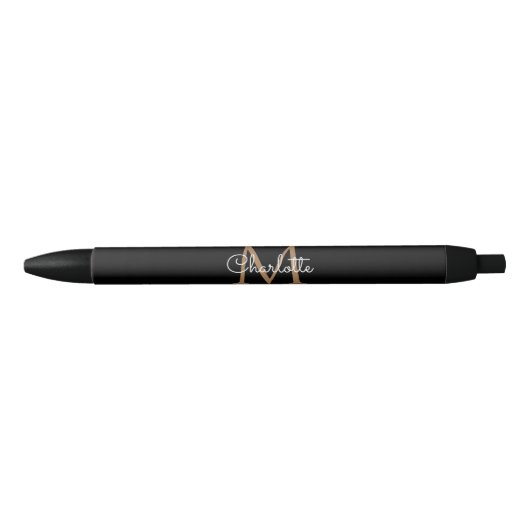 Stylo Noir Noir Monogramme Or élégant Script élégant (Devant)