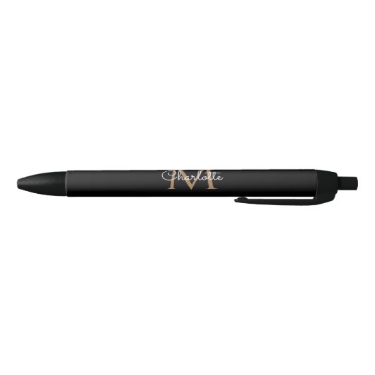 Stylo Noir Noir Monogramme Or élégant Script élégant (Bas)