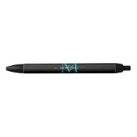 Noir Turquoise Aqua Green Monogramme Élégant Nom d