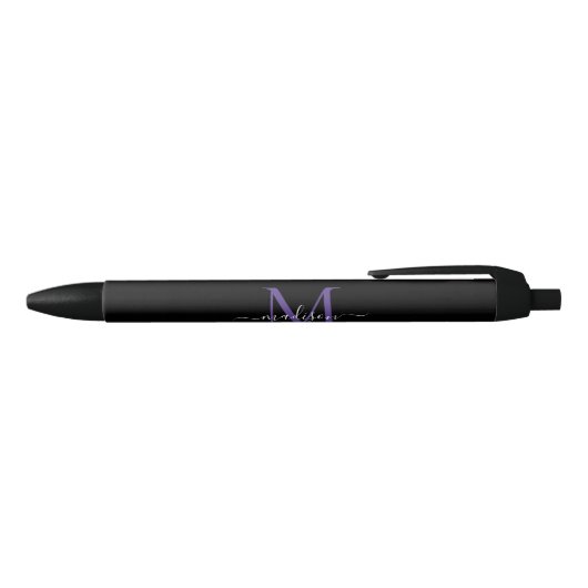 Stylo Noir Noir violet violet Monogramme élégant Nom du scrip (Haut)