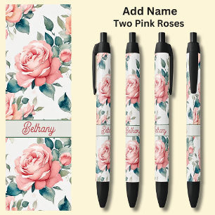 Stylo Noir Nom 2 Roses roses roses Fleurs florales