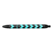 Stylo Noir Nom Aqua Blue Zig Zag sur Noir (Devant)