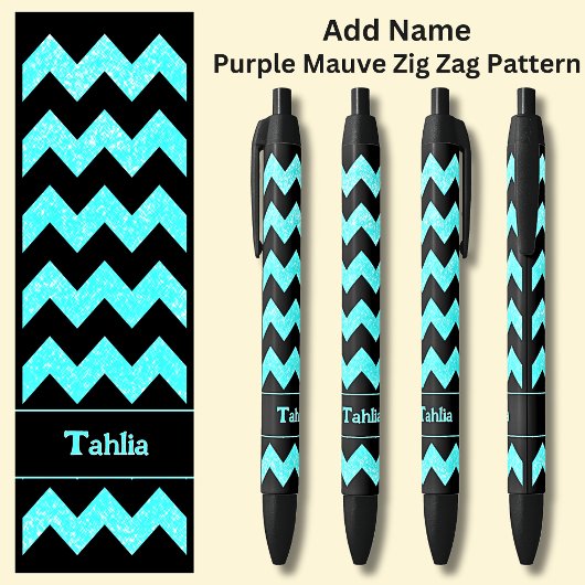 Stylo Noir Nom Aqua Blue Zig Zag sur Noir