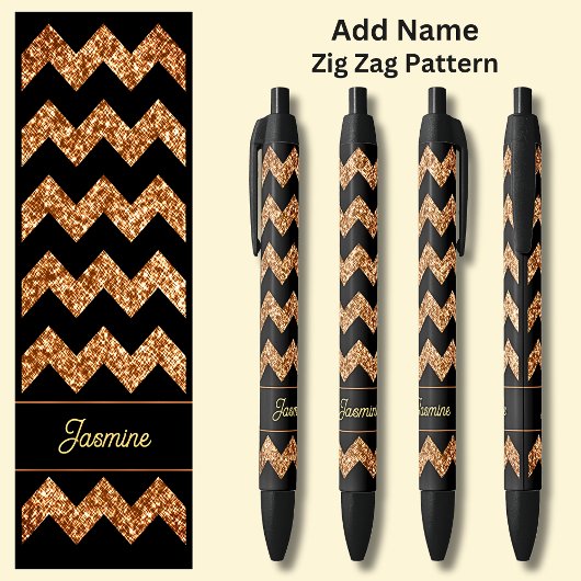 Stylo Noir Nom Bronze Brown Zig Zag sur Noir