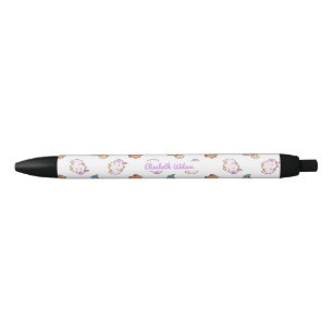Stylo Noir Nom de capybara kawaii mignon en monogramme