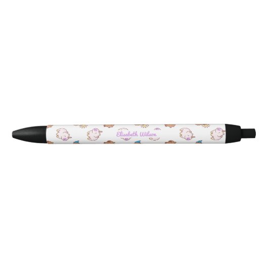 Stylo Noir Nom de capybara kawaii mignon en monogramme (Devant)