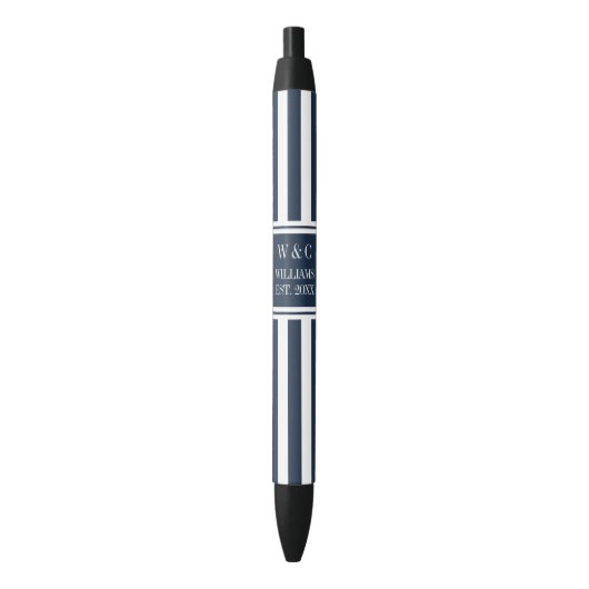 Stylo Noir Nom de famille Monogramme Marine Bleu Bleu Blancs (devant Vertical)