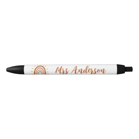 Stylo Noir Nom de l'enseignant personnalisé Grade Boho Rainbo (Devant)