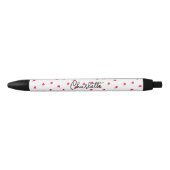 Stylo Noir Nom de monogramme de script de cœurs roses mignons (Devant)