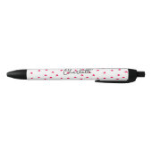 Stylo Noir Nom de monogramme de script de cœurs roses mignons (Bas)