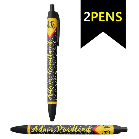 Stylo Noir Nom de monogramme initial personnalisé, Élégant