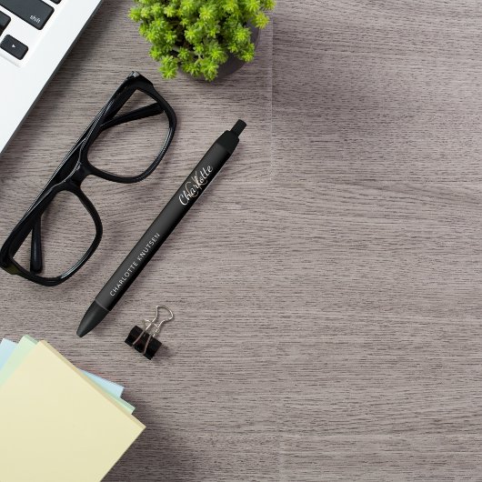 Stylo Noir Nom de monogramme personnalisé en écriture cursive