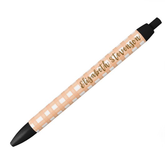 Stylo Noir Nom de script personnalisé Gingham orange