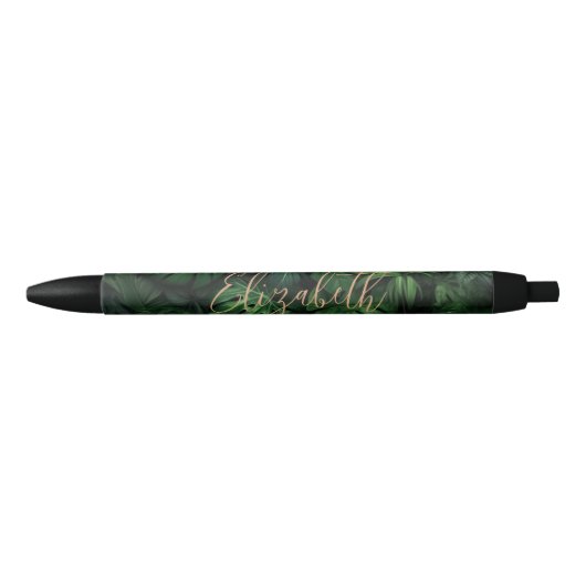 Stylo Noir Nom de style tropical Monstera Gold (Devant)
