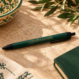 Stylo Noir Nom d'entreprise à typographie verte et dorée uniq