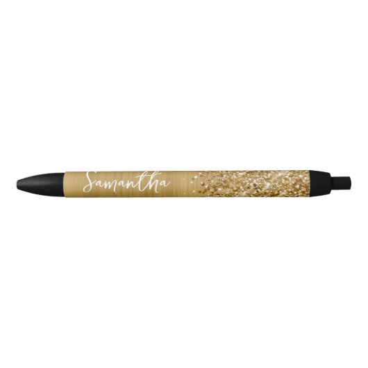 Stylo Noir Nom du glamour doré Glittery (Devant)