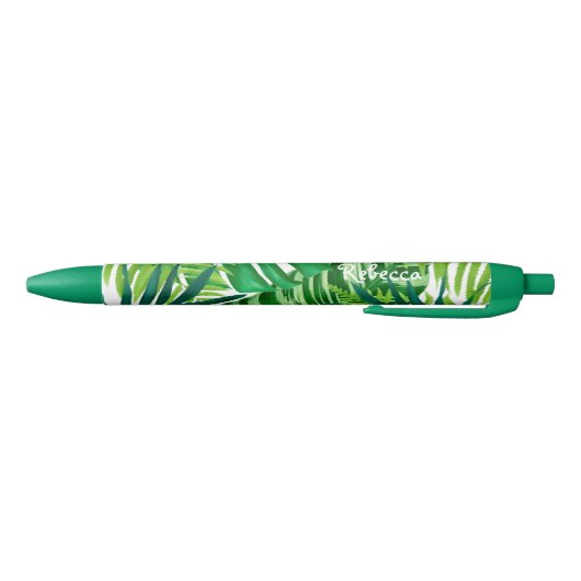 Stylo Noir Nom du monogramme des Feuilles tropicaux verts (Bas)