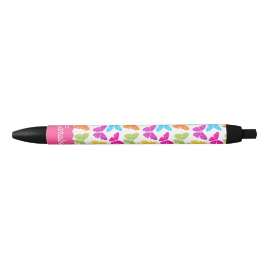 Stylo Noir Nom du Motif du papillon arc-en-ciel mignon et vib (Devant)