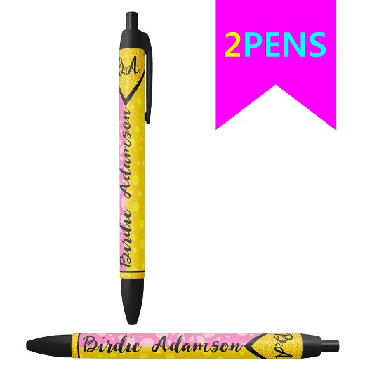 Stylo Noir Nom élégant en écriture monogramme or rose, élégan