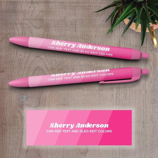 Stylo Noir Nom et titre Calligraphie - Retro Stripes Rose
