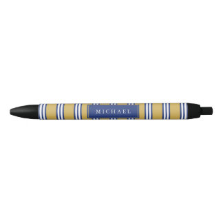 Stylo Noir Nom fait sur commande jaune des rayures | de blanc