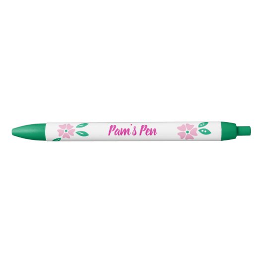 Stylo Noir Nom floral rose moderne (Devant)