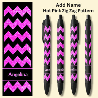Stylo Noir Nom Hot rose Zig Zag sur noir
