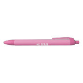 Stylo Noir Nom initial monogramme personnalisé rose minimalis (Haut)