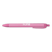 Stylo Noir Nom initial monogramme personnalisé rose minimalis (Bas)