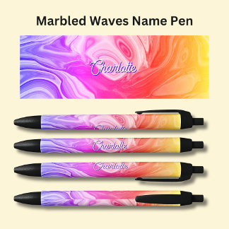 Stylo Noir Nom Mauve rose orange jaune marbré