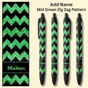 Stylo Noir Nom Mid Green Zig Zag sur Noir