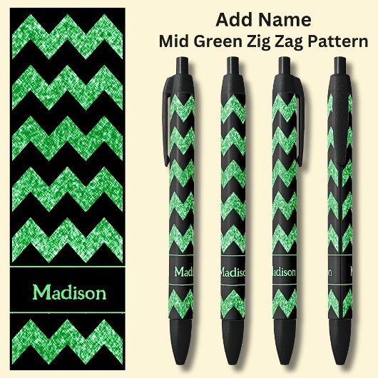 Stylo Noir Nom Mid Green Zig Zag sur Noir