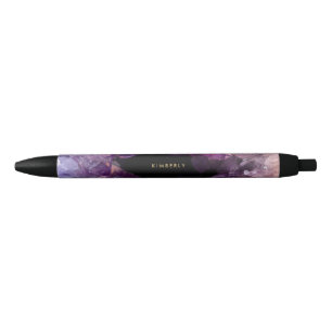 Stylo Noir Nom minéral de monogramme de pierre gemme pourpre