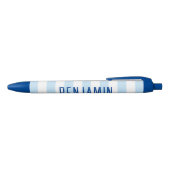 Stylo Noir Nom moderne bleu pâle et blanc rayé (Haut)