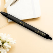 Stylo Noir Nom Moderne Monogramme Calligraphié Noir Or