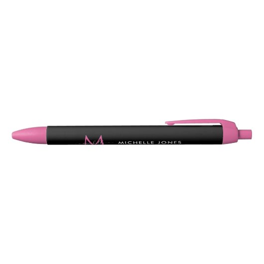 Stylo Noir Nom modifiable monogramme moderne (Haut)