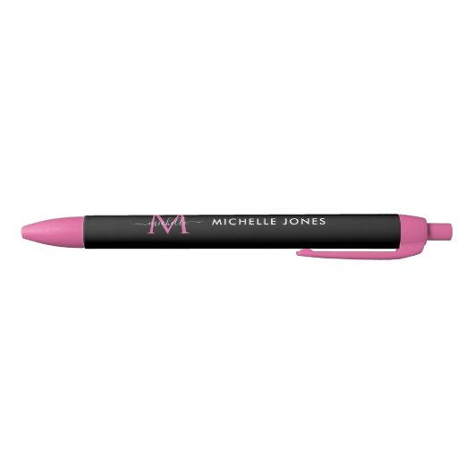 Stylo Noir Nom modifiable monogramme moderne (Bas)