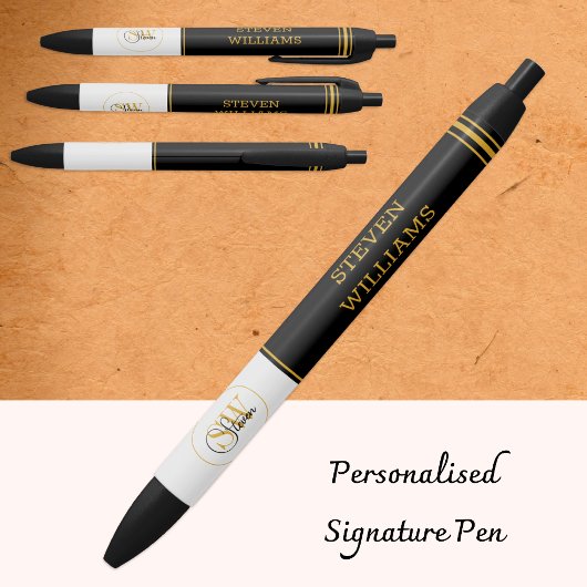 Stylo Noir Nom Monogrammé & Signature Moderne