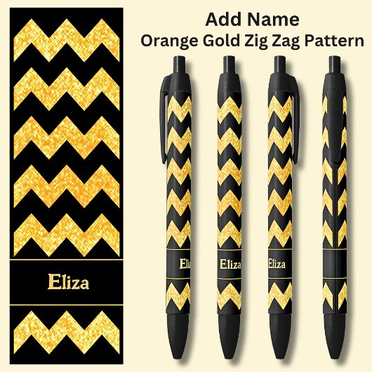 Stylo Noir Nom Orange Gold Zig Zag sur Noir