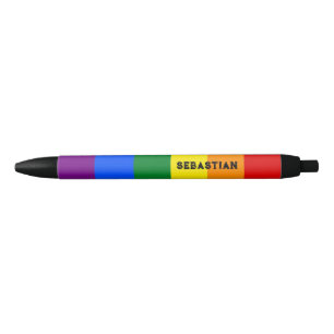 Stylo Noir Nom personnalisable Rainbow Pride Flag