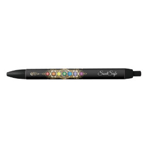 Stylo Noir Nom personnalisé Aligné Gold Chakra