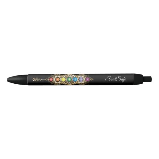 Stylo Noir Nom personnalisé Aligné Gold Chakra (Devant)