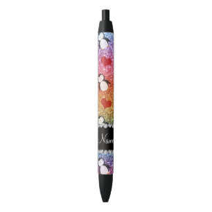 Stylo Noir Nom personnalisé arc-en-ciel parties scintillant c