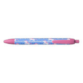 Stylo Noir Nom personnalisé, bleu avec licorne blanche rose (Dos)