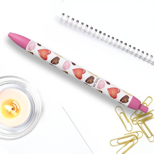 Stylo Noir Nom personnalisé Chocolat Candy Coeur