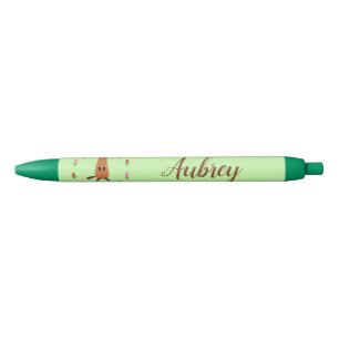 Stylo Noir Nom personnalisé du marmotte et des fleurs de tuli