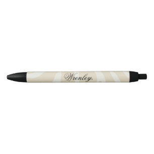 Stylo Noir Nom personnalisé Élégant Beige Crème Motif organiq