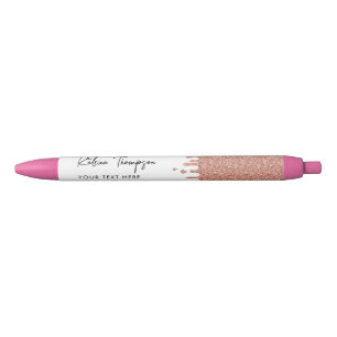 Stylo Noir Nom personnalisé et Rose de texte Parties scintill